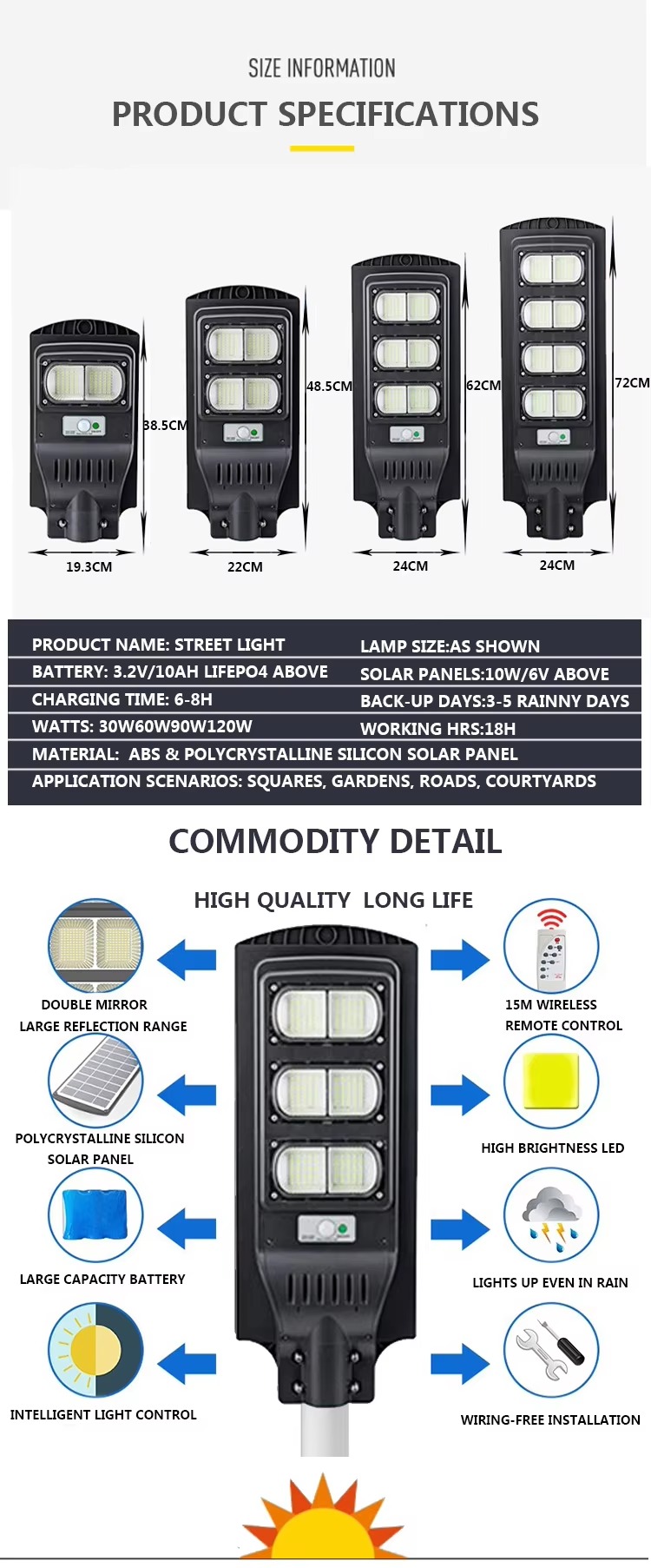 Hot Products Top 20 Outdoor Solar Street Light Price List All in One LED Solar Street Light 30W 120W