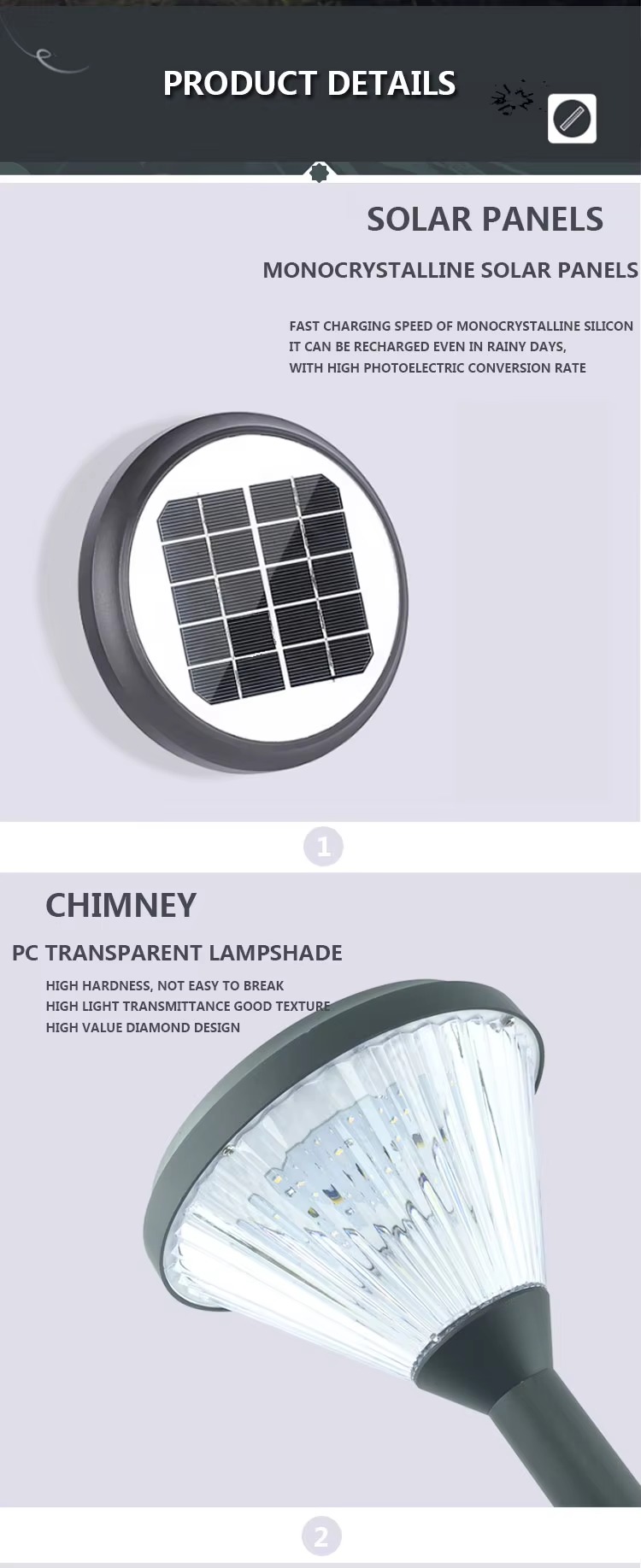 Outdoor waterproof LED solar garden light sidewalk landscape lawn light