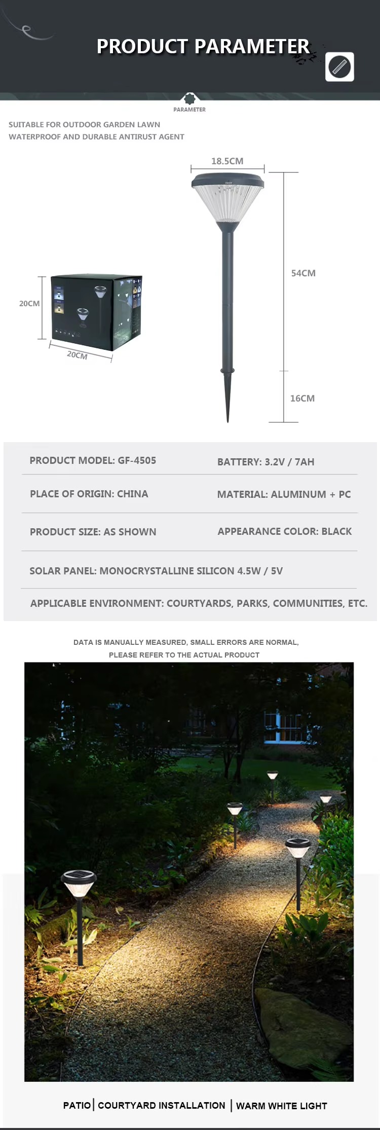 Outdoor waterproof LED solar garden light sidewalk landscape lawn light